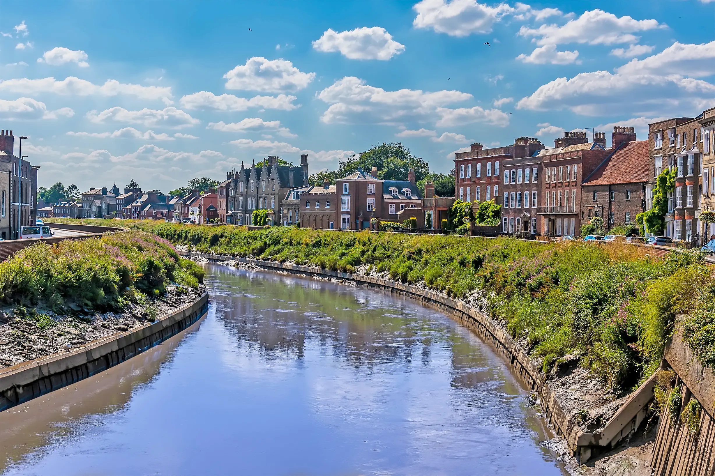 Historic buildings lining the River Nene in Wisbech